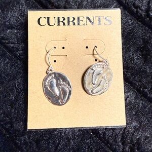 Silver Earrings with Footprint Design